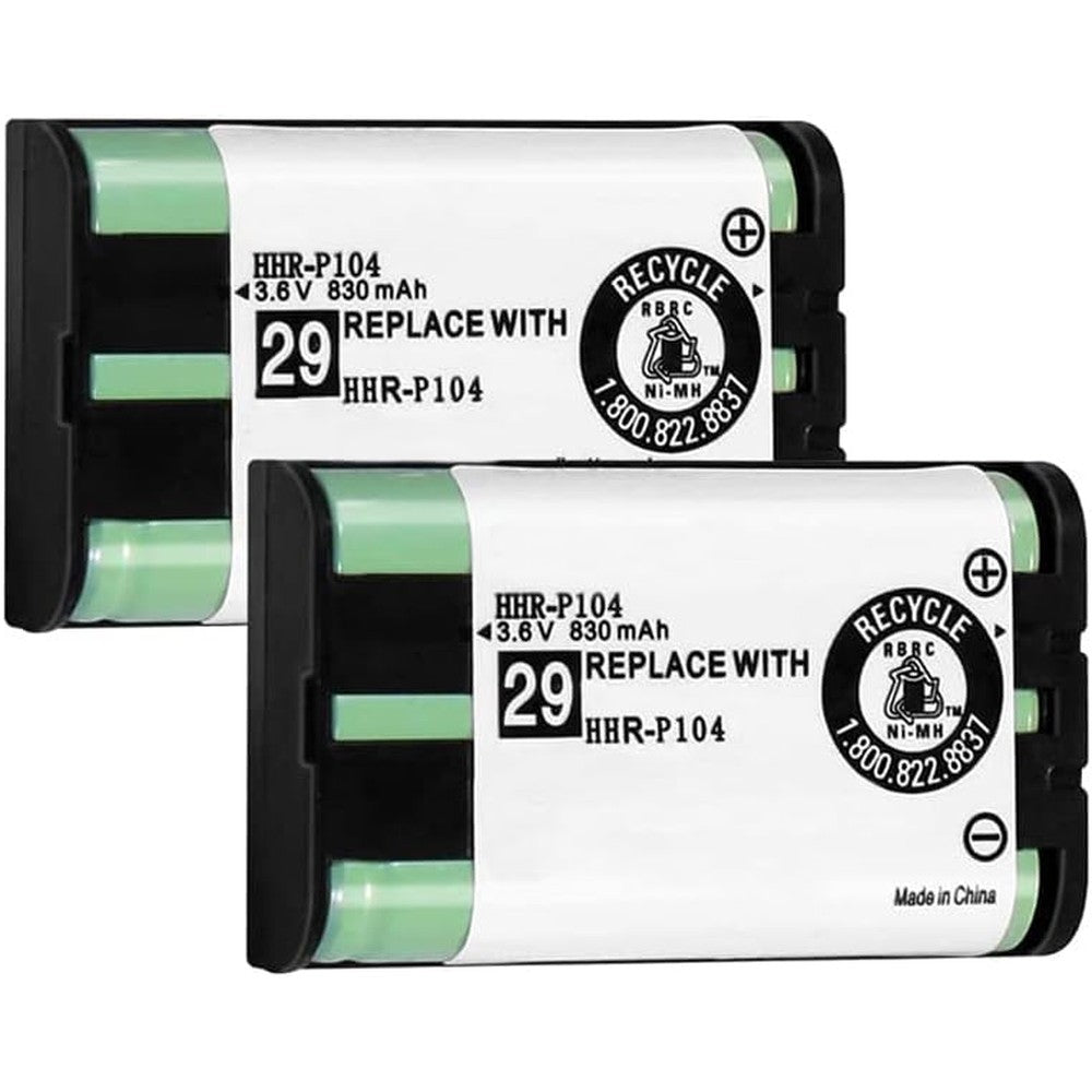 Triangle Power cordless phone HHR-P104 replacement battery pack front view showcasing technical specifications