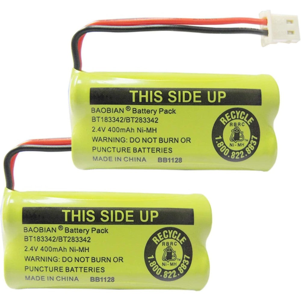 BAOBIAN cordless home phone battery twin pack front view showing the connector plug
