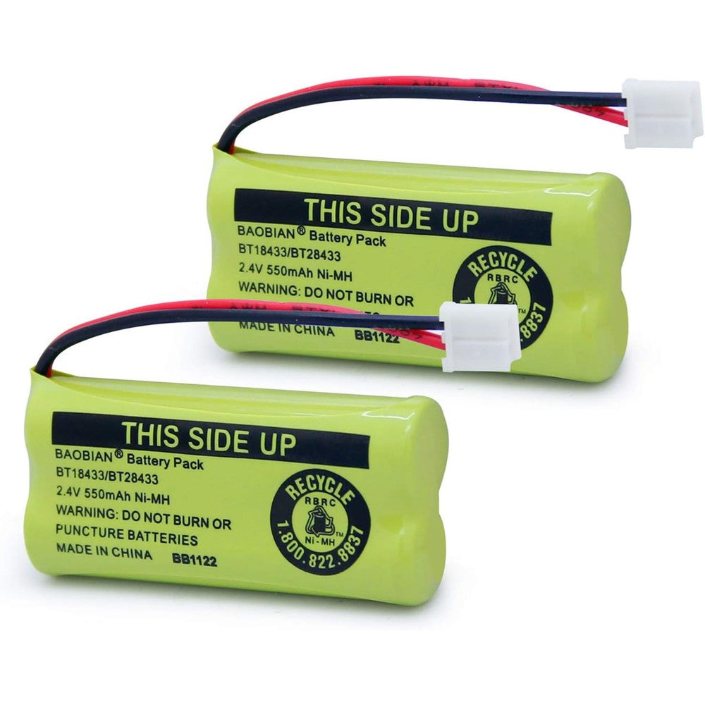 BAOBIAN rechargeable cordless phone batteries pack of 2 front view showcasing the pre-wired connector.