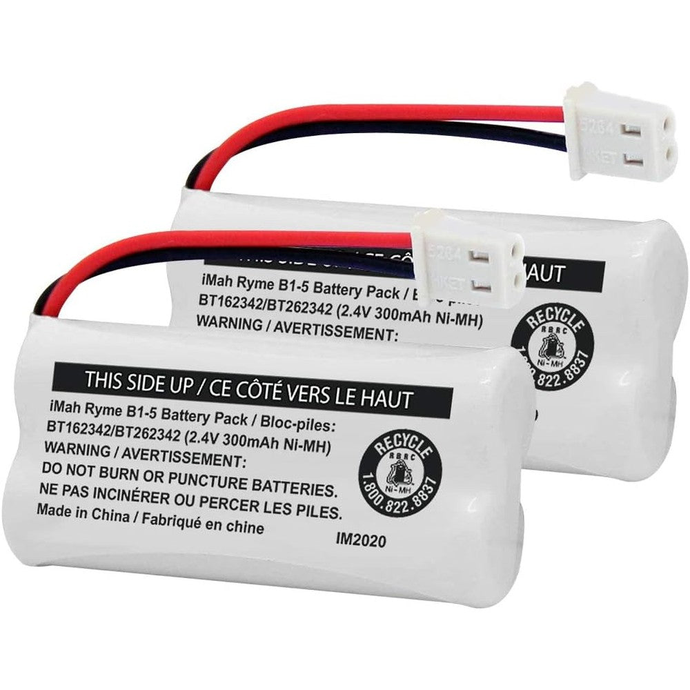 iMah cordless phone battery pack front view showcasing the terminal connector plug.