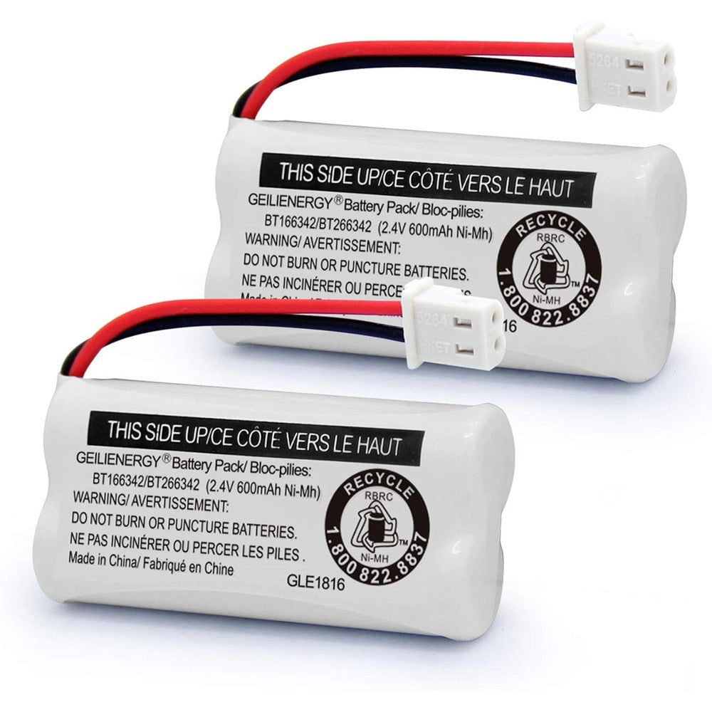 GEILIENERGY cordless phone replacement battery twin pack front view showing white plastic connectors