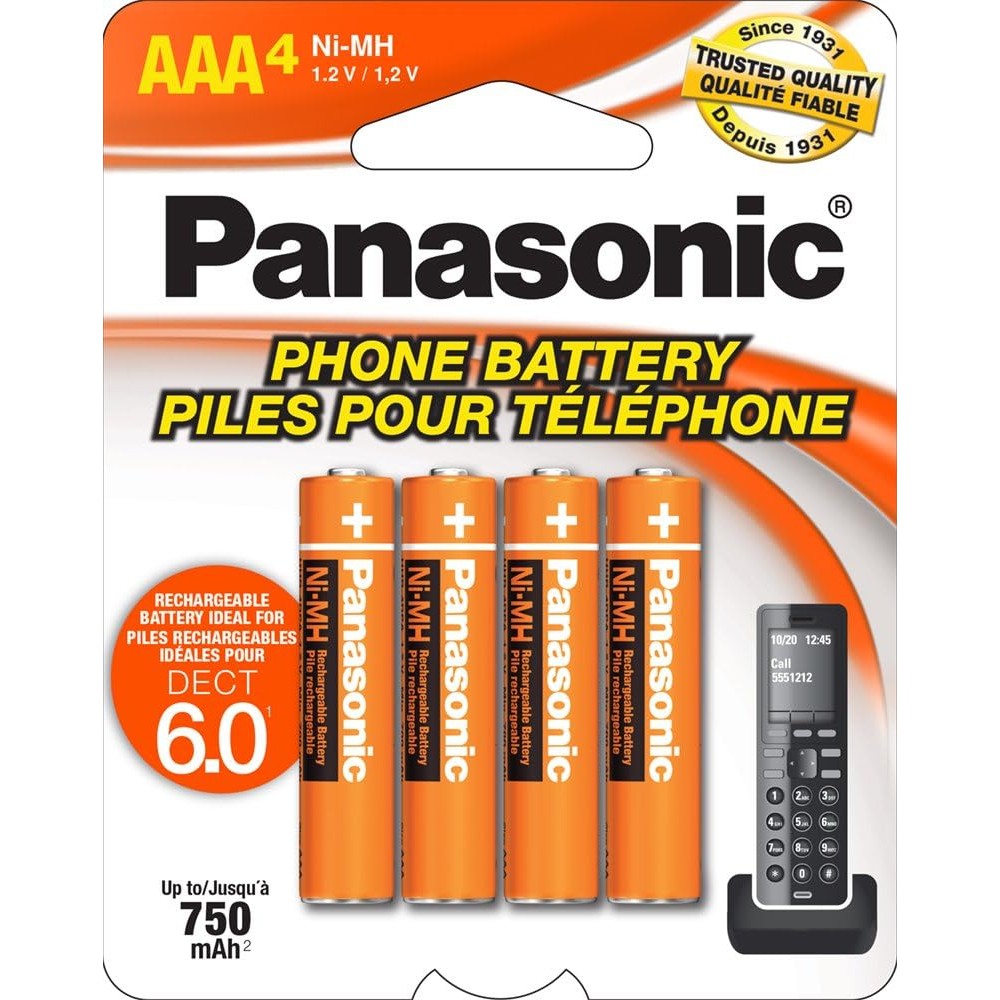 Panasonic Genuine HHR-4DPA/4B AAA NiMH Rechargeable Batteries 4 pack front view showing orange packaging