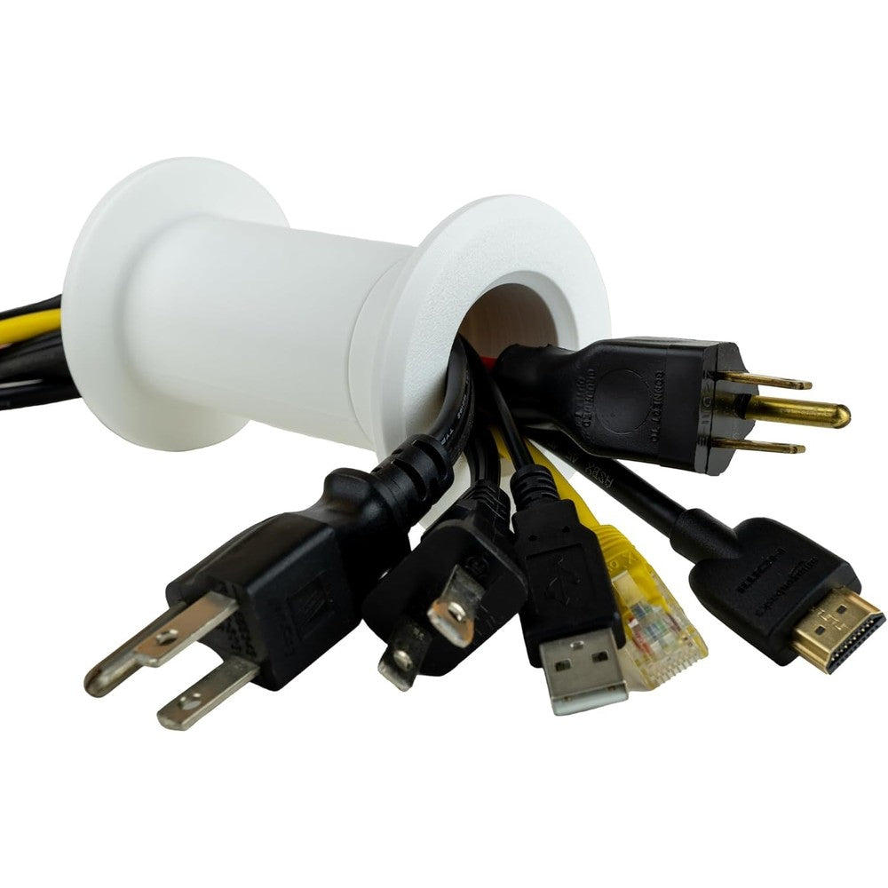 Matterform cable pass through wall port front view showing clean white circular flange