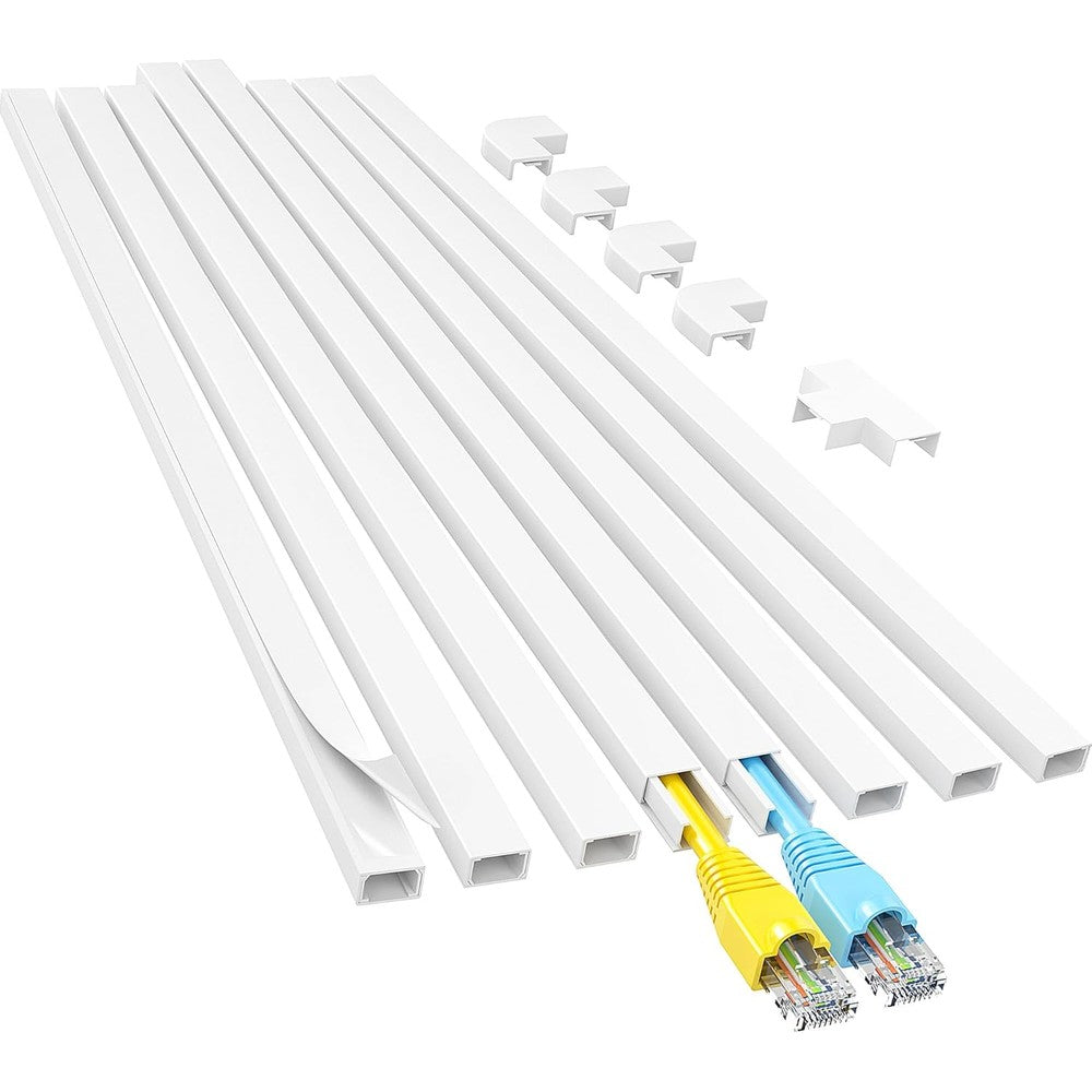 Yecaye one cord cable concealer front view of white raceway channel on wall