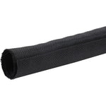 Sonoreboom black braided wire loom split sleeving front view highlighting the flexible woven texture.
