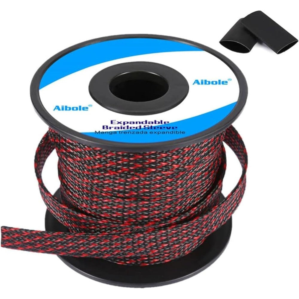 Aibole PET expandable braided wire sleeving 100 feet spool front view for cable management
