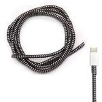 Aluely animal proof spiral cable protector front view black charging cord protection sleeve