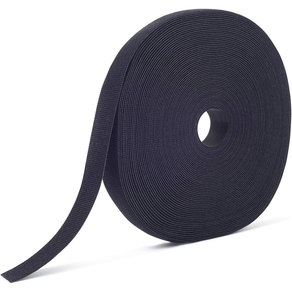 VELCRO Brand ONE_WRAP Tape front view showing the double-sided black roll design for cable management.