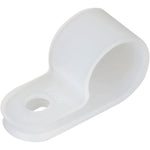 Teansic white nylon R-type cable clamp front view showing the single screw mounting hole for wire management.