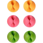 Shintop cable clips six piece colorful set front view on a clean white desk setup