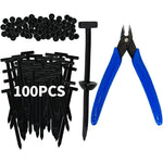 FLYKEY heavy duty self locking nylon cable ties front view with blue micro flush cutter tool