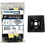 Kable Kontrol square cable tie mounts 100 pack front view showing the adhesive backing