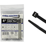 Kable Kontrol four inch black cable zip ties front view package showing one hundred pieces