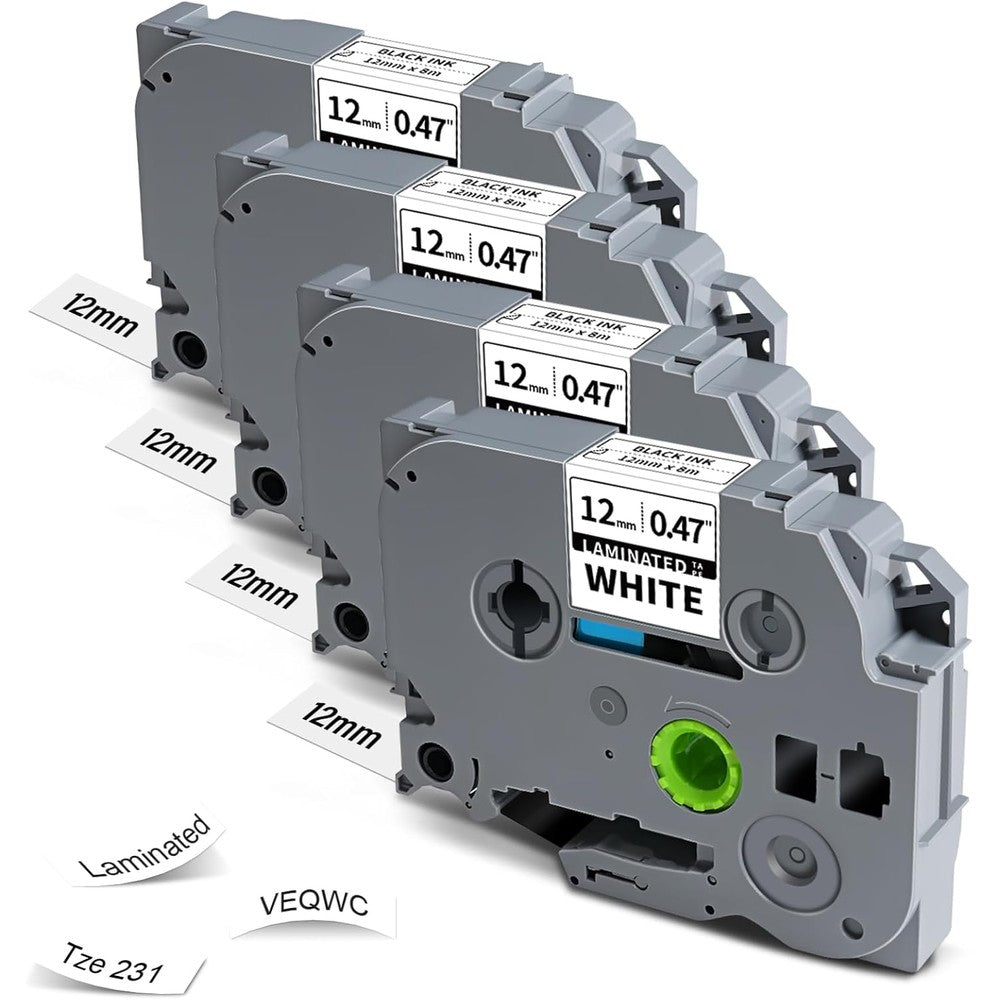ESSER TZe 12mm laminated white tape pack front view for organizational label printing.