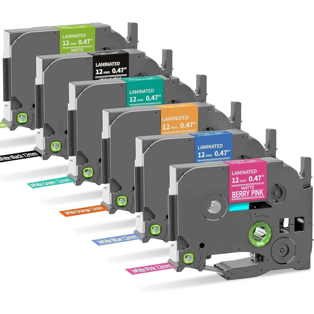 COLORTY replacement label maker tape 6 pack front view showcasing various color cartridges.