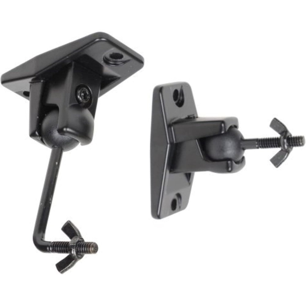 VideoSecu universal satellite speaker mount bracket front view in black alloy steel.