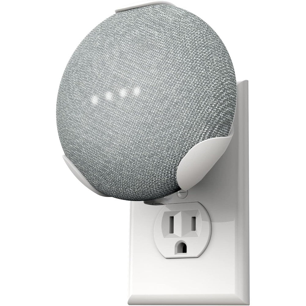 360 Electrical PowerClip outlet mount front view showing the clean chalk fabric speaker bracket.