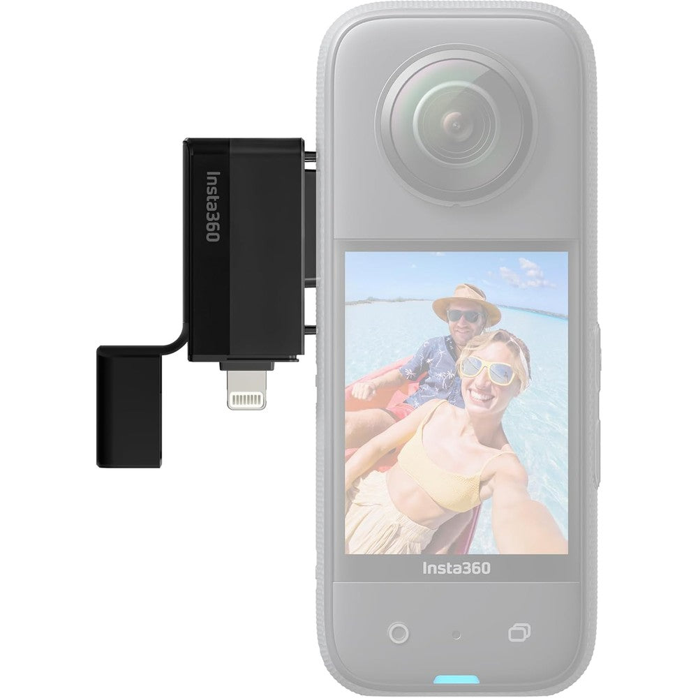 Insta360 X3 Quick Reader front view showcasing the sleek black plug and play storage module accessory.