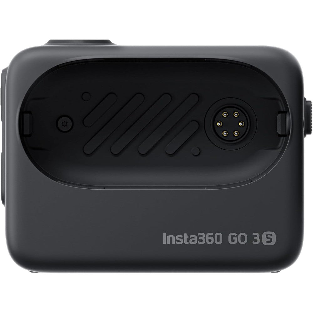 Insta360 GO 3S Action Pod Black front view showing the 2.2-inch flip touchscreen