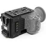 ZTIANFOTO FusionRig FX3 and FX30 Camera Cage Extension Module front view showing the built-in voltage display screen and aluminum housing.