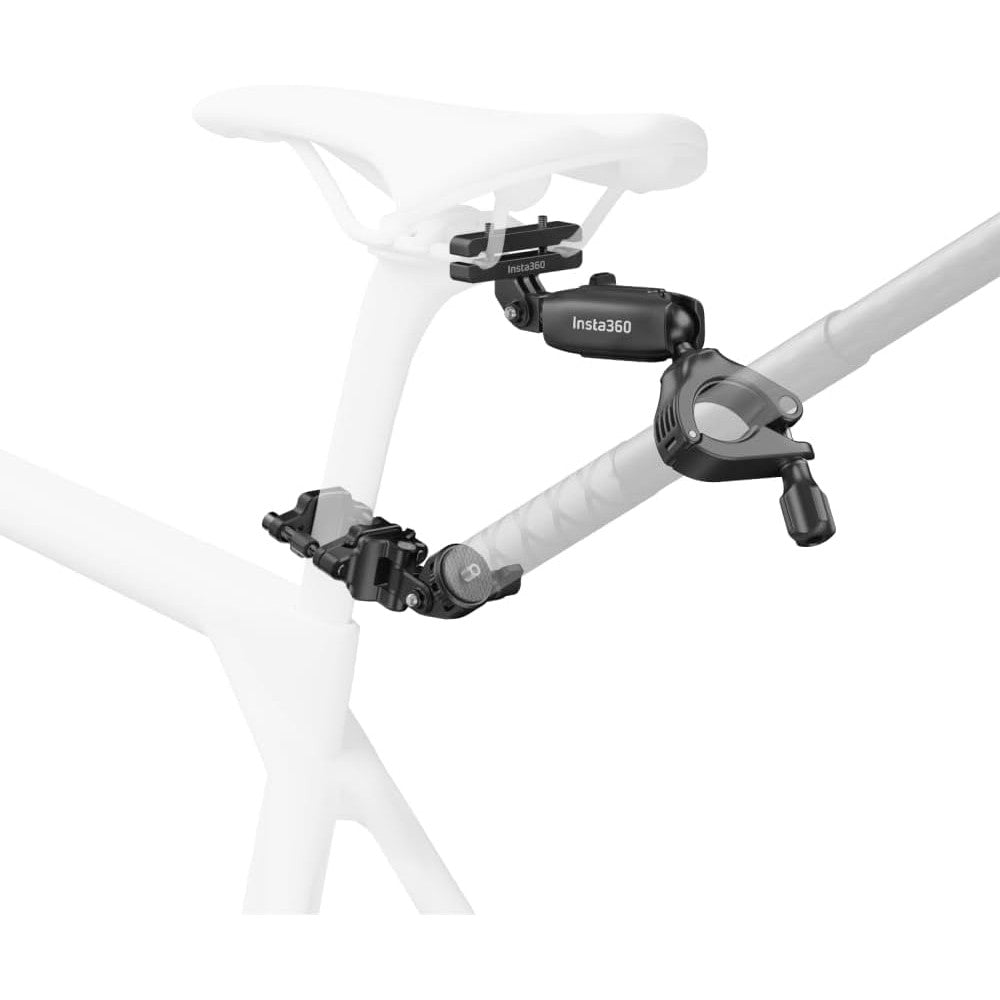 Insta360 Bike Tail Mount Kit front view showing the premium aluminum dual clamps and mounting adapter.