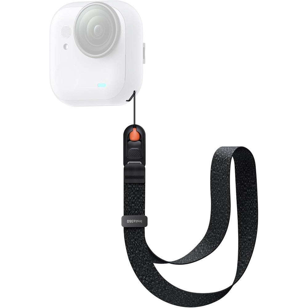 Insta360 GO Ultra Quick Release Wrist Strap front view showcasing the one-touch buckle and skin-friendly fabric loop.