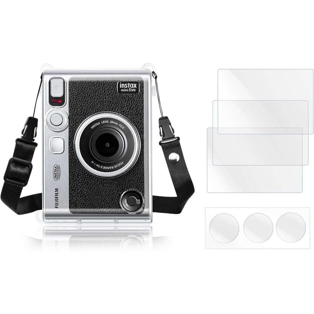 Rieibi accessories for Fujifilm Instax Mini Evo clear case and screen protector bundle front view
