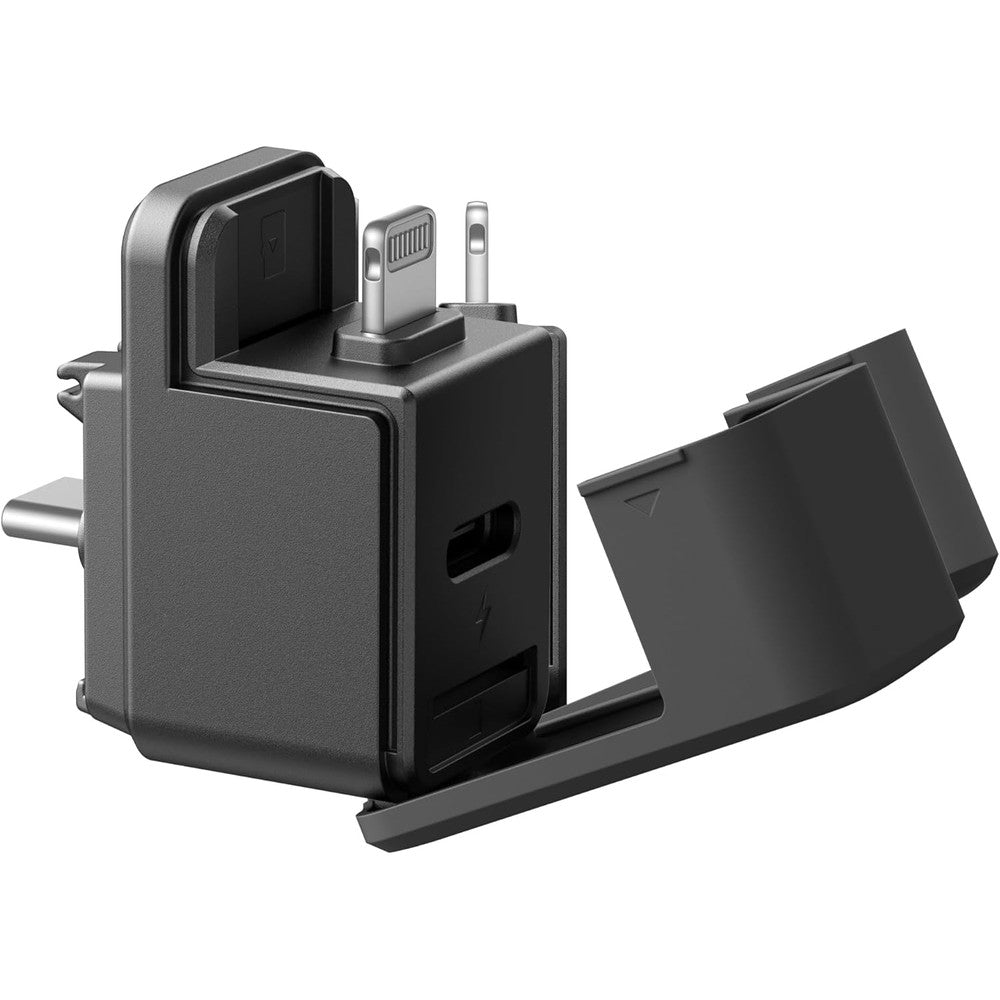 Insta360 X5 Quick Reader front view showcasing the dual connectors for smartphone compatibility.