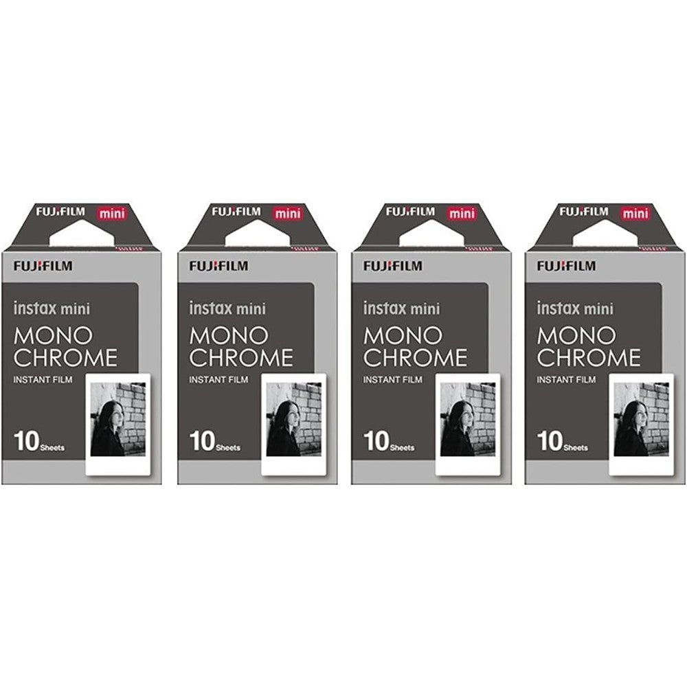 Fujifilm Instax Mini Monochrome film four pack front view showing packaging details