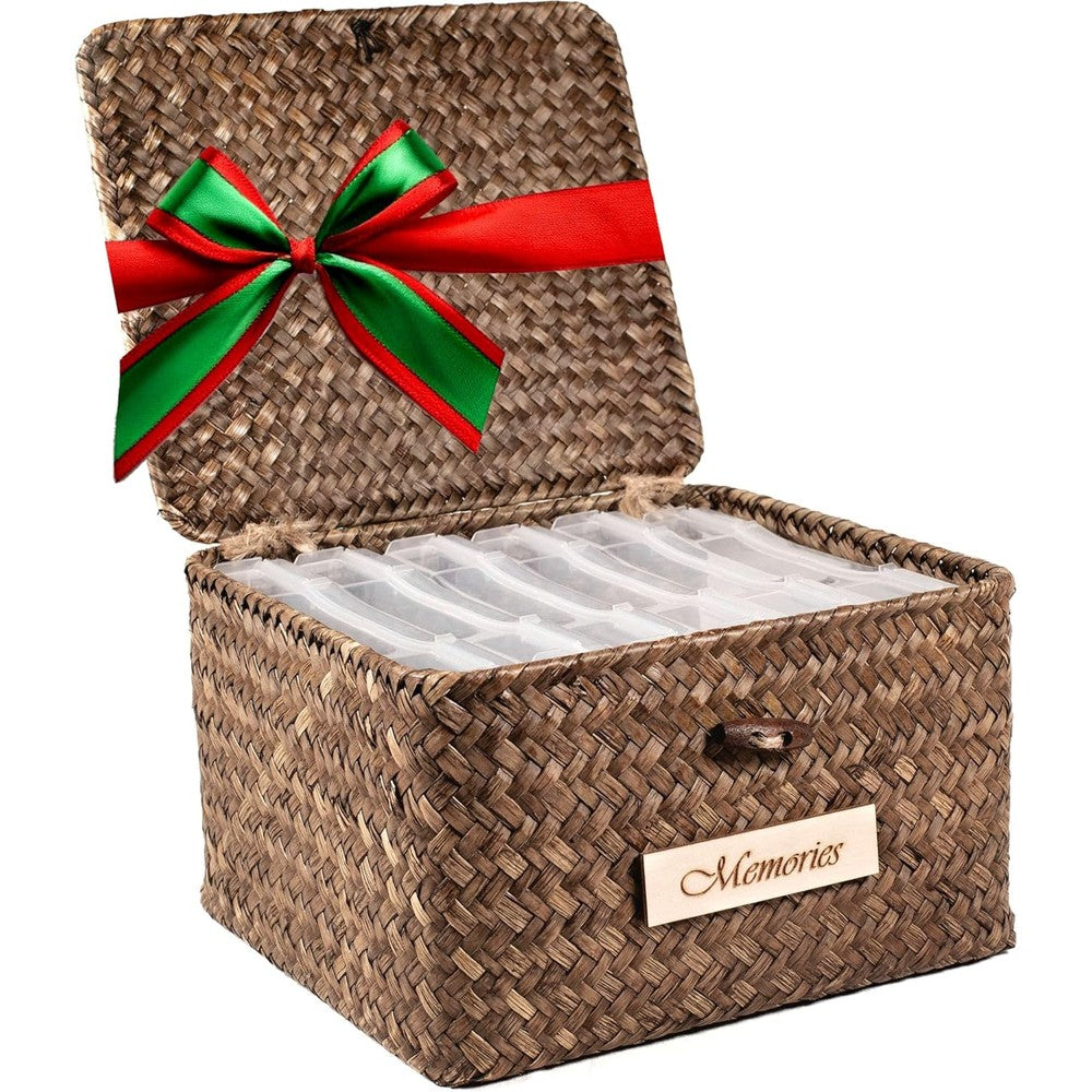 Bizyac seagrass photo storage box with 6 inner cases front view