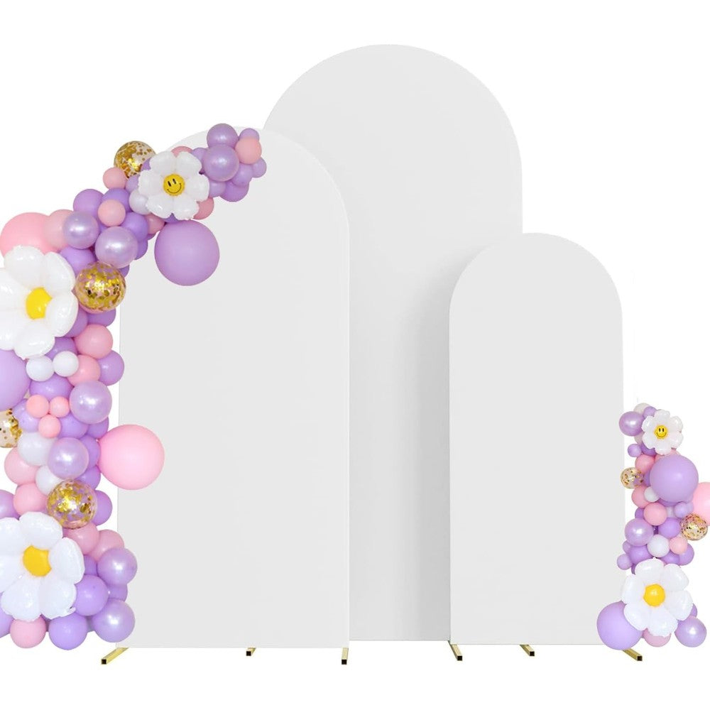 Maiangel white spandex wedding arch cover set of three pieces front view setup