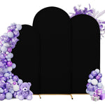 SUKAIKEQA 3-piece arch cover bundle front view displaying three tiered black spandex backdrops