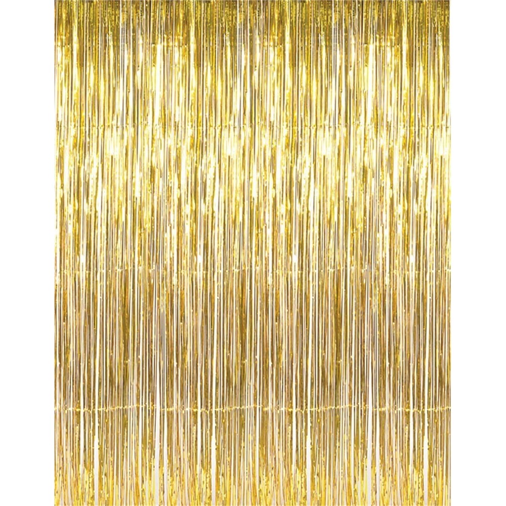 GOER metallic gold tinsel foil fringe curtain backdrop front view for party decoration