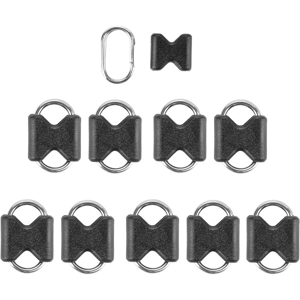CZSLPE stainless steel oval split rings front view showing ten pieces with black plastic covers