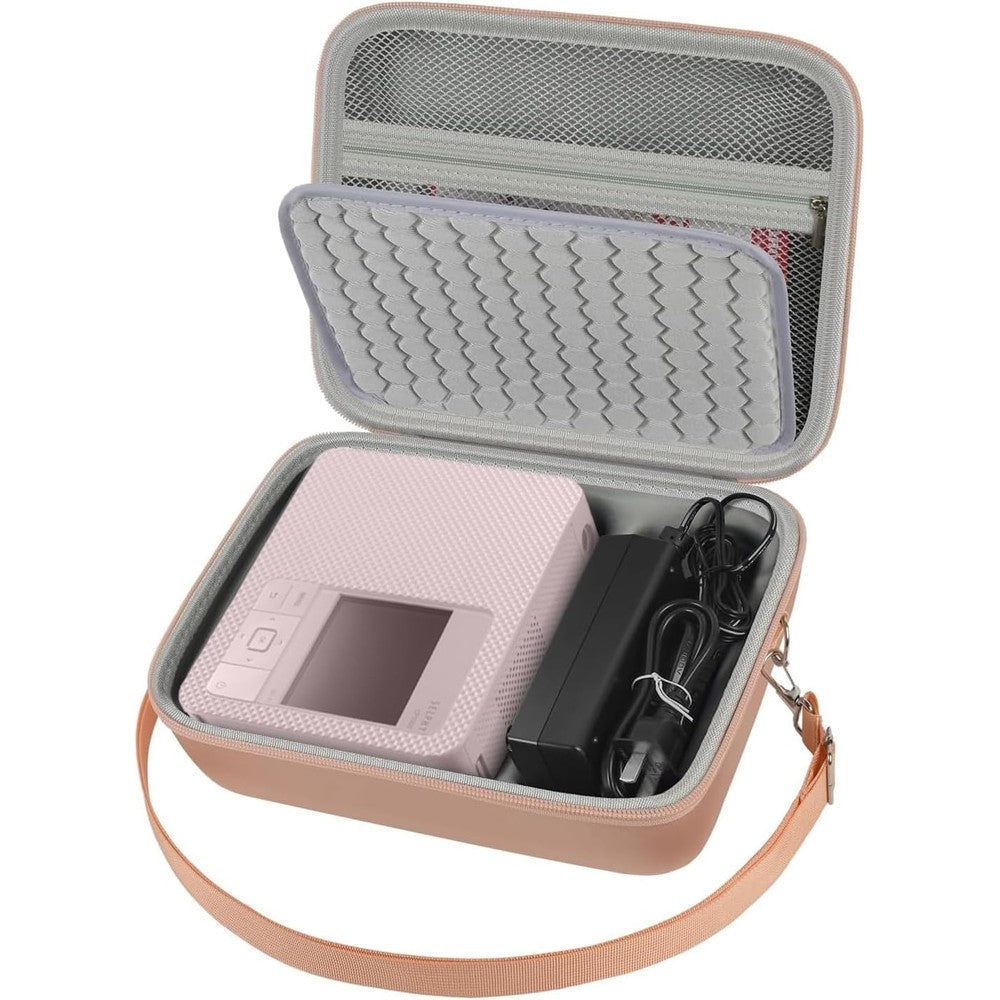ALKOO hard storage case for Canon SELPHY printer front view in rose gold