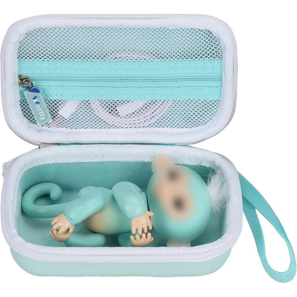 Worfty case for fingerlings monkey front view teal green protective hard travel shell