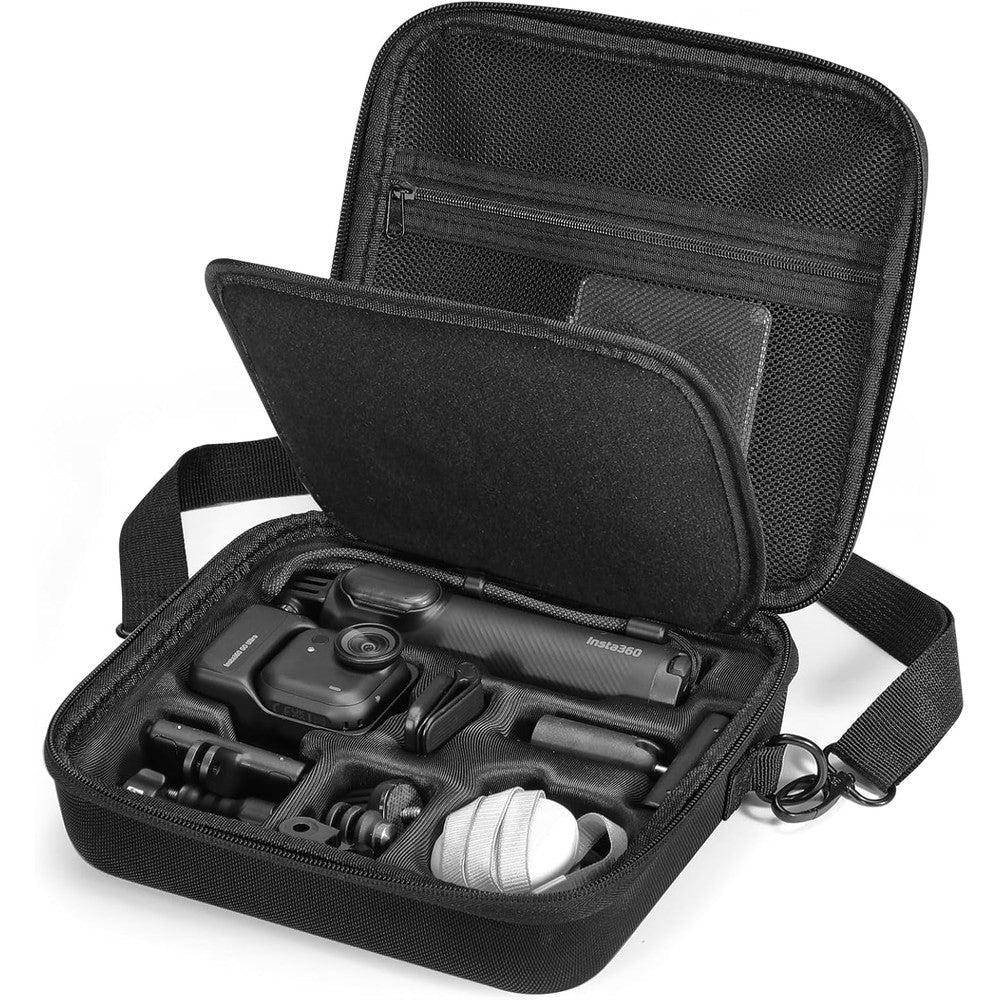 AMAZEAR carry case for Insta360 Go Ultra front view showing water-resistant black exterior.