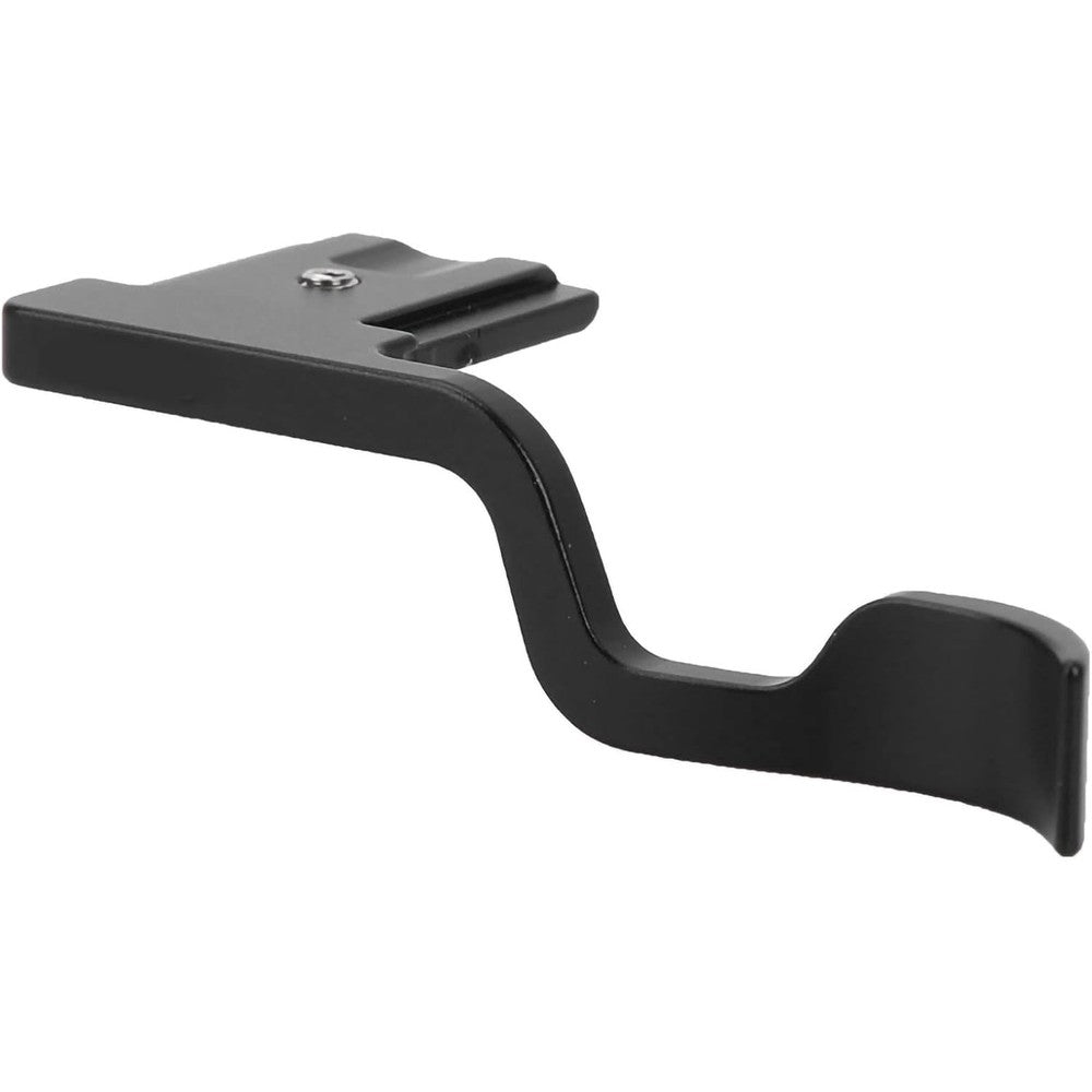 Serounder black aluminum camera thumb grip front view showing the hot shoe mount.