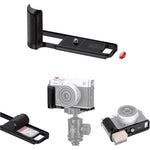 JJC metal hand grip l bracket for Fujifilm X E5 front view showcasing ergonomic black silicone handle