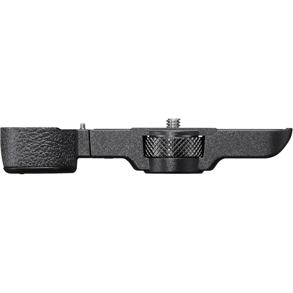 Sony GP-X2 Grip Extension front view showing premium textured black finish and tripod mount screw for alpha mirrorless cameras