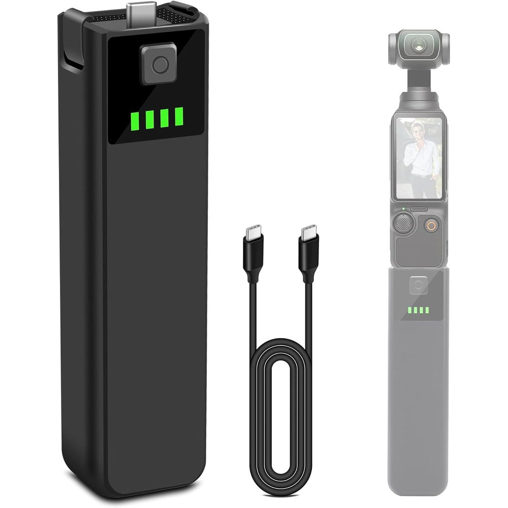 DFTIM Pocket 3 Battery Handle front view showing the power indicator lights and sleek matte finish.