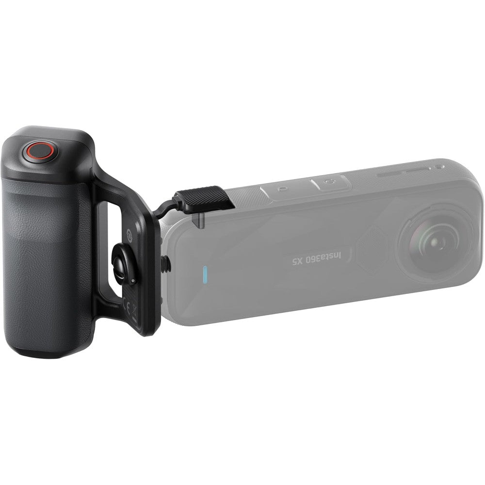 Insta360 X5 Photography Grip Black front view showing ergonomic handle and camera mount