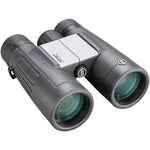 Bushnell PowerView 2 binoculars front view highlighting grey aluminum alloy chassis and objective lenses.