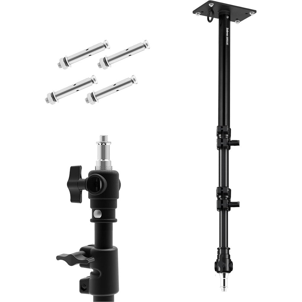 Selens camera wall mount ring light boom arm front view showcasing the black metal construction and flat mounting base.