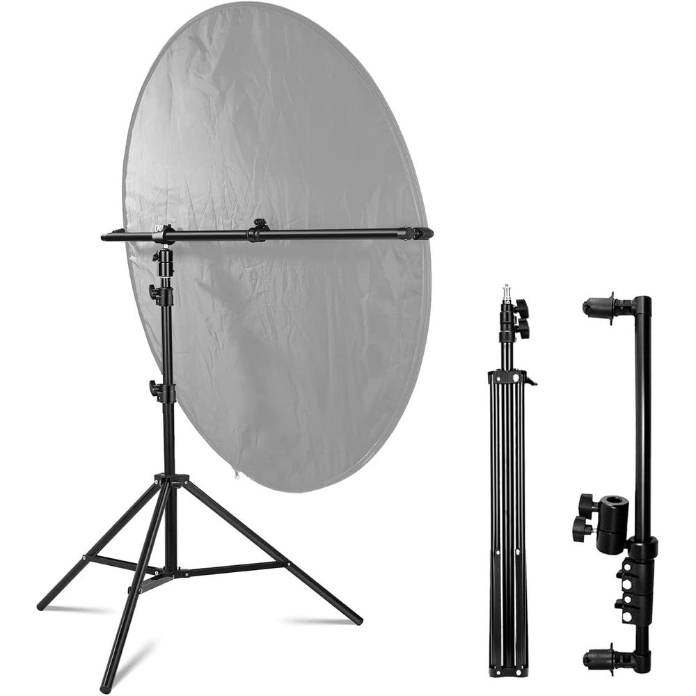 YUOCU extendable reflector holder arm front view setup in a photography studio.
