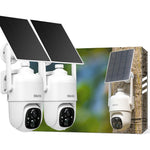 SOVMIKU 2CQ1 AI 2K solar security camera wireless outdoor front view showing integrated solar panel and camera lens