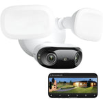 Reolink Elite Floodlight WiFi camera front view showing dual lenses and twin adjustable LED panels.