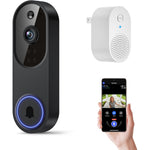 Orbitell 1080p wireless video doorbell camera front view showing matte black design and camera lens
