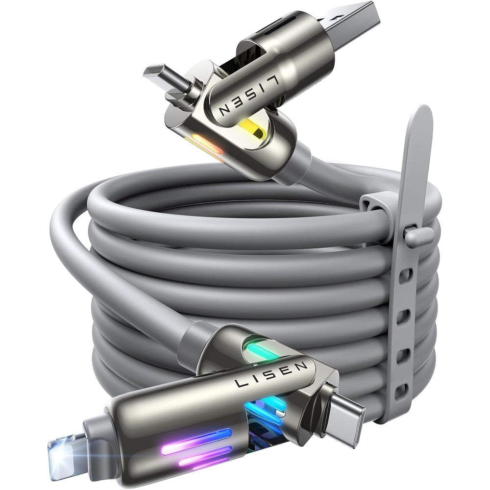LISEN Chubby 240W 4 in 1 multi charging cable front view showing four connectors