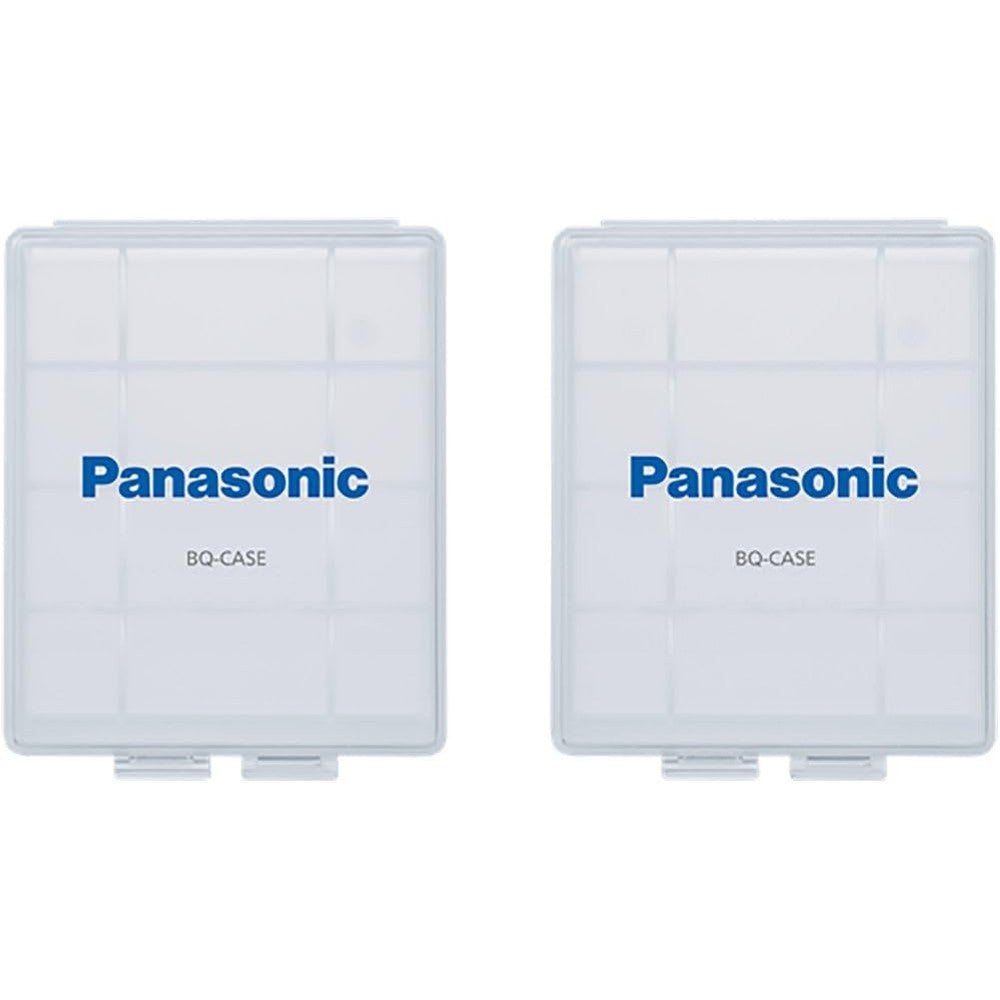 Panasonic Eneloop battery storage cases front view showing dual thumb tab closure.